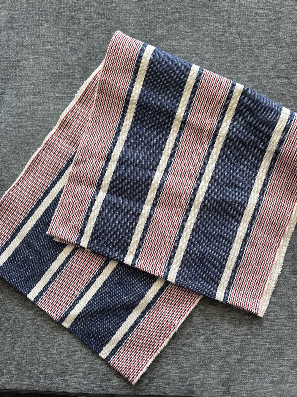 Max Studio Home Cotton Navy, Red & Cream Striped Table Runner 76x17